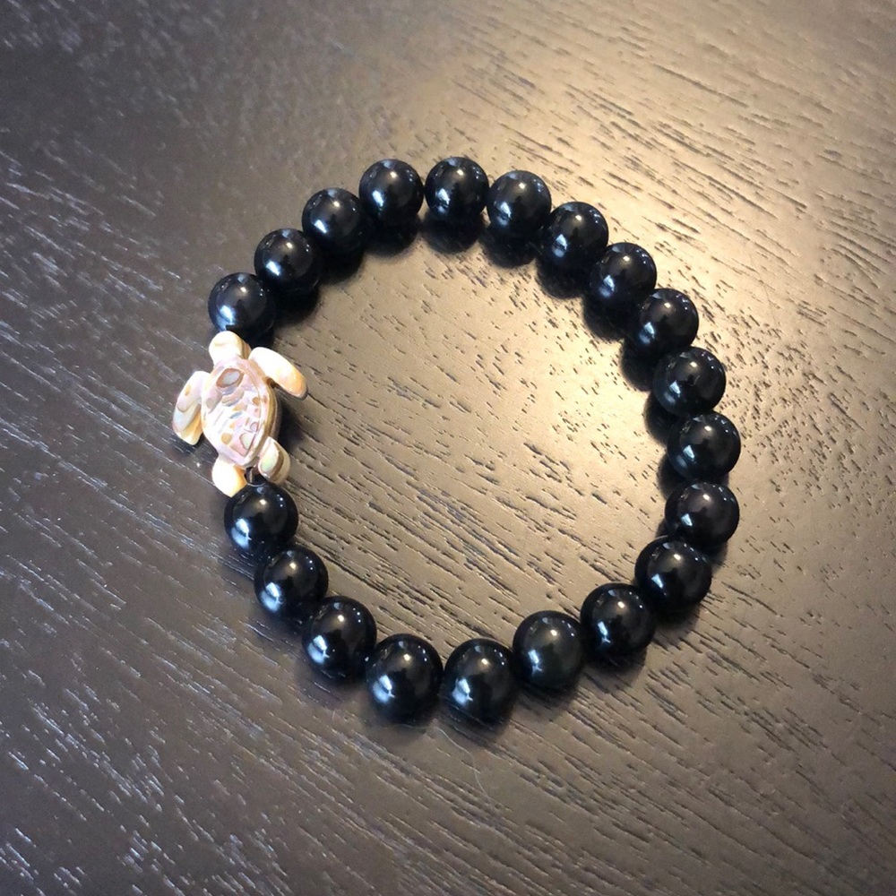 Obsidian And Abalone Shell Turtle Bracelet - image 2